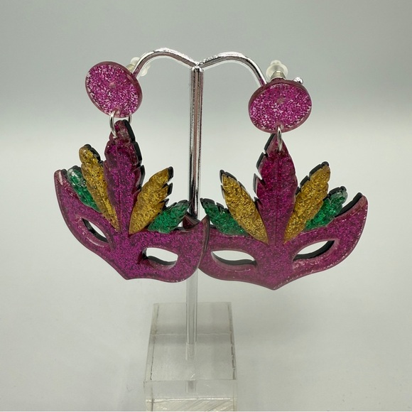 Vibrant Mardi Gras Cinco De Mayo Mask Shimmer Earrings - Picture 8 of 8